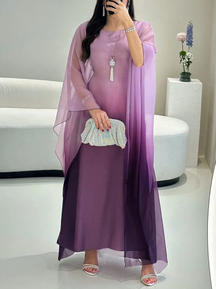 Gradient satin dress big robe dress