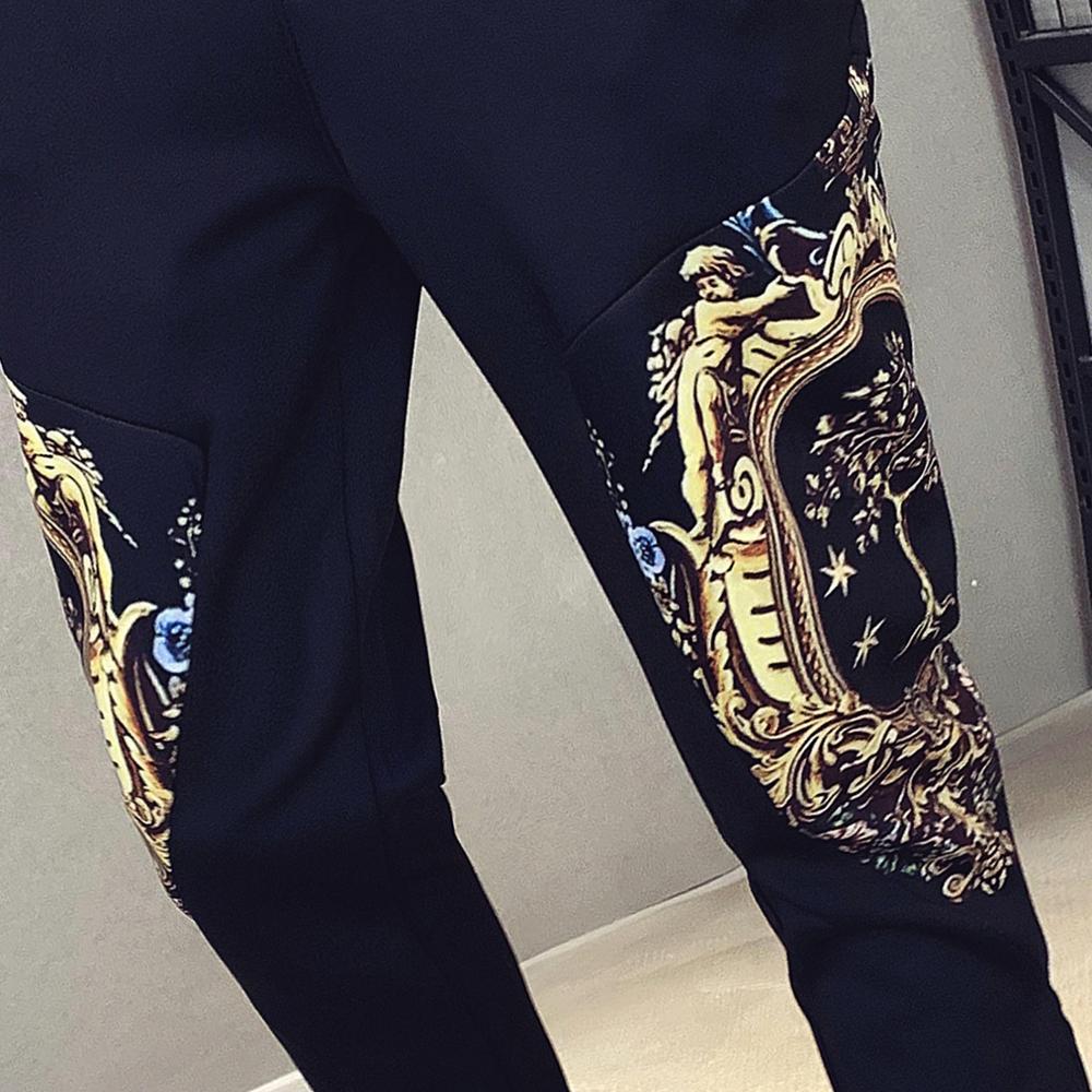 Autumn Men's Sports 2-Piece Gold Print Jacket Pant Tracksuit Suit New Men Sportswear Hombre Men's Casual Printing Suit Alsy store
