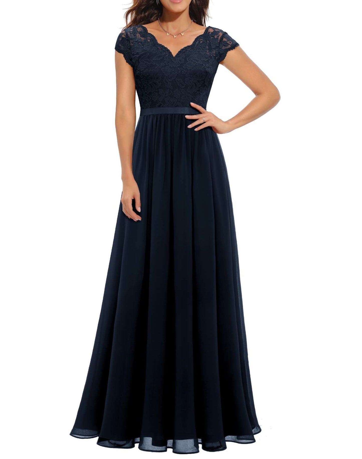 Lace Edge Chiffon Patchwork Waist-tight Long Dress Alsy store