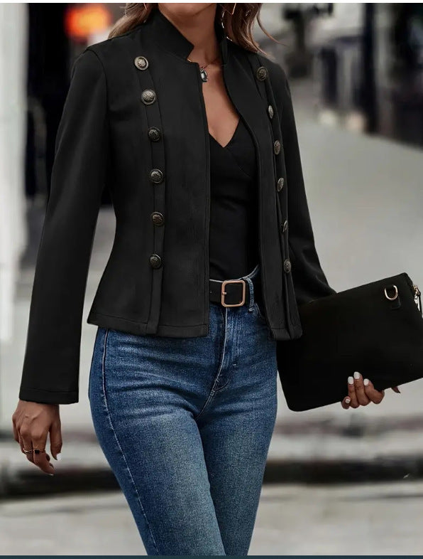 Solid Short Jacket Double Breasted Decorative Design Fashion Retro Suede Long Sleeve Outwear Tops Coat For Womens Clothing - Alsy store
