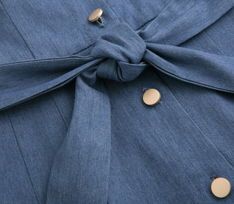 Women's long denim suspender dress