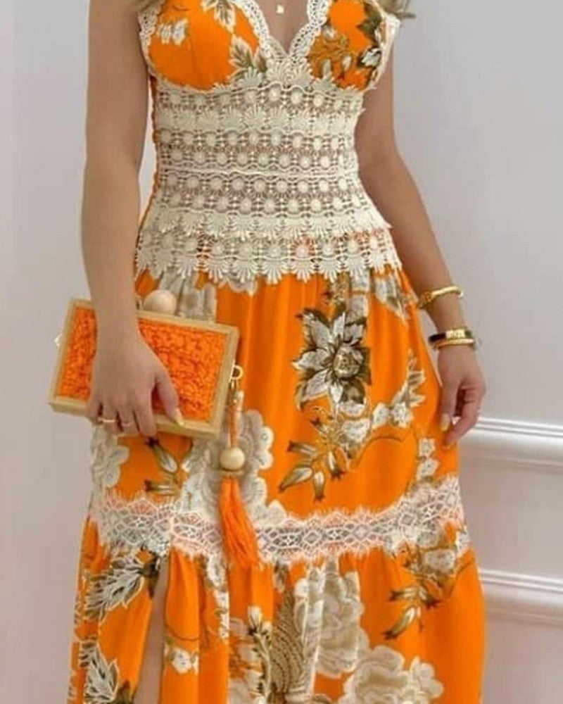 Ladies Lace Patchwork Sling High Waist Swing Dress Alsy store