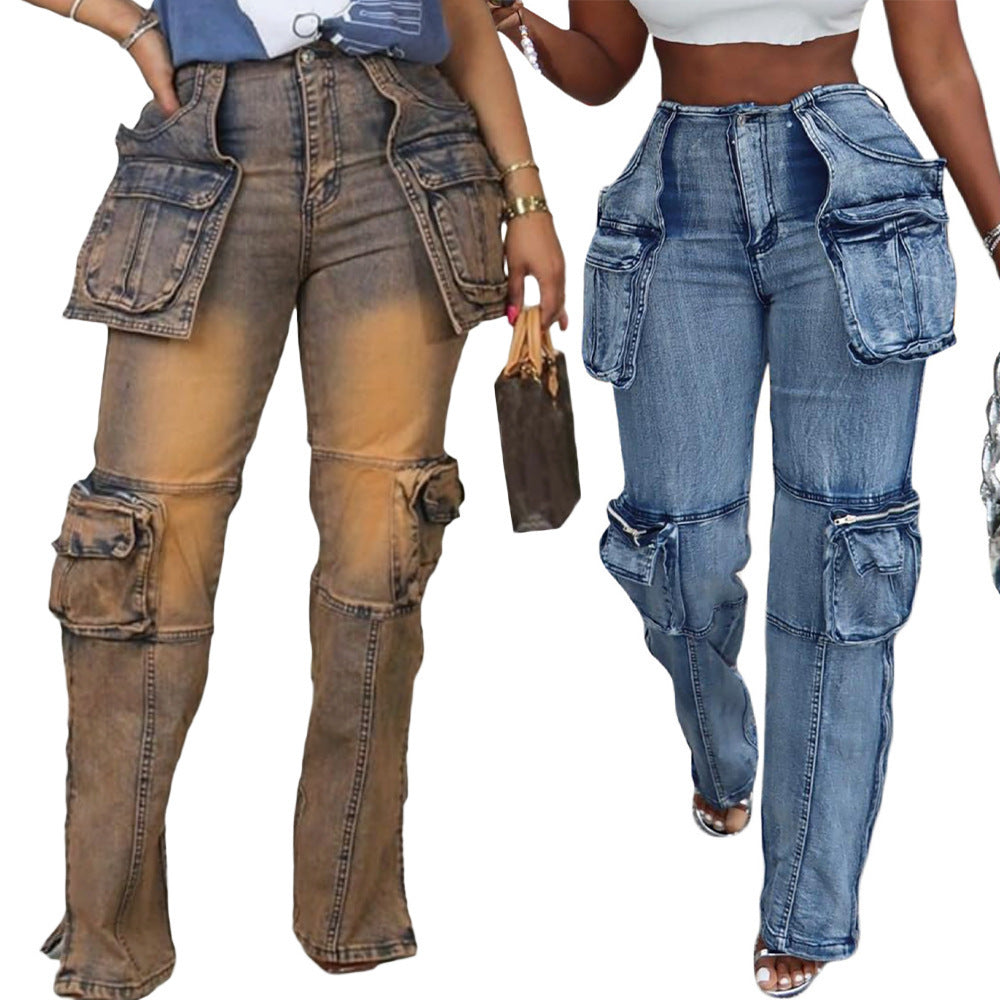 Fashion Casual Patchwork Multi-pocket Hamonica Jeans - Alsy store