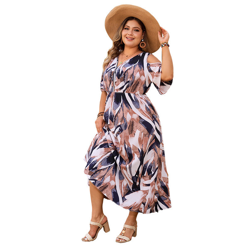 European And American Short Sleeve V-neck Dress Alsy store