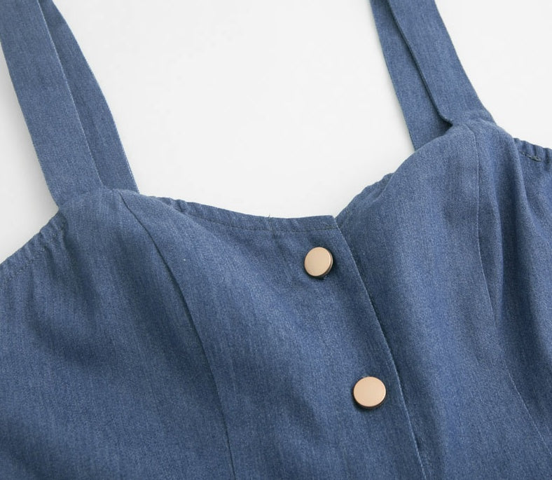 Women's long denim suspender dress