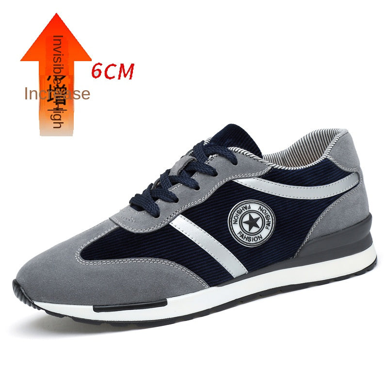 Men's Sports Casual Shoes Korean Style Men's Shoes Hidden Internal Height Increase 8CM Suede Vintage Running Shoes Men