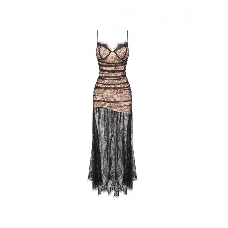 French high-end light-luxury and niche lace suspender mermaid dress waist-cinching design for women's coming-of-age ceremony eprolo