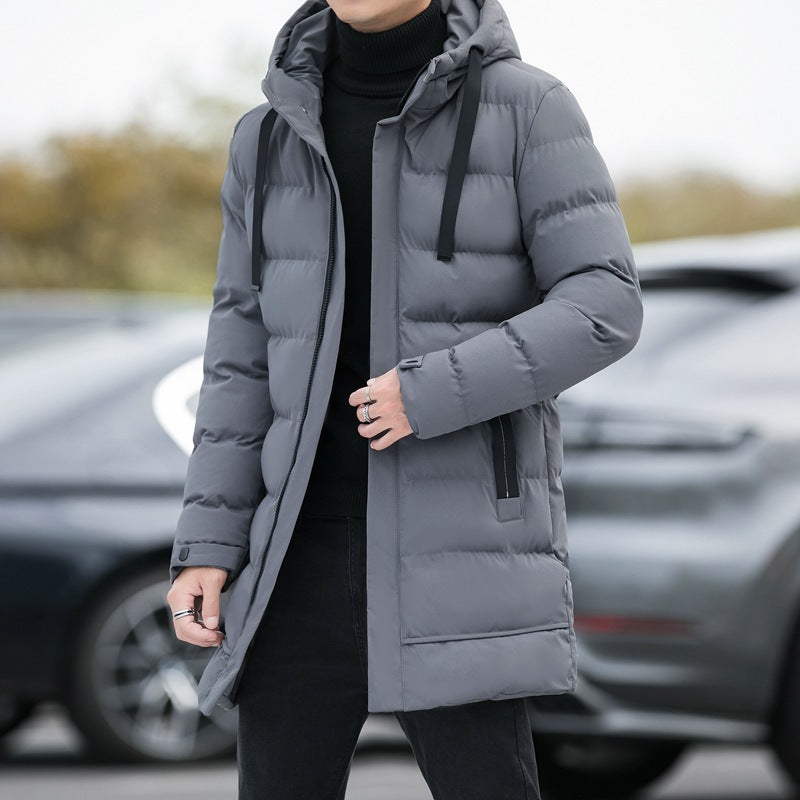Long Hooded Jacket Men Winter Warm Windproof Coat Fashion Solid Color Clothes Outdoor Alsy store