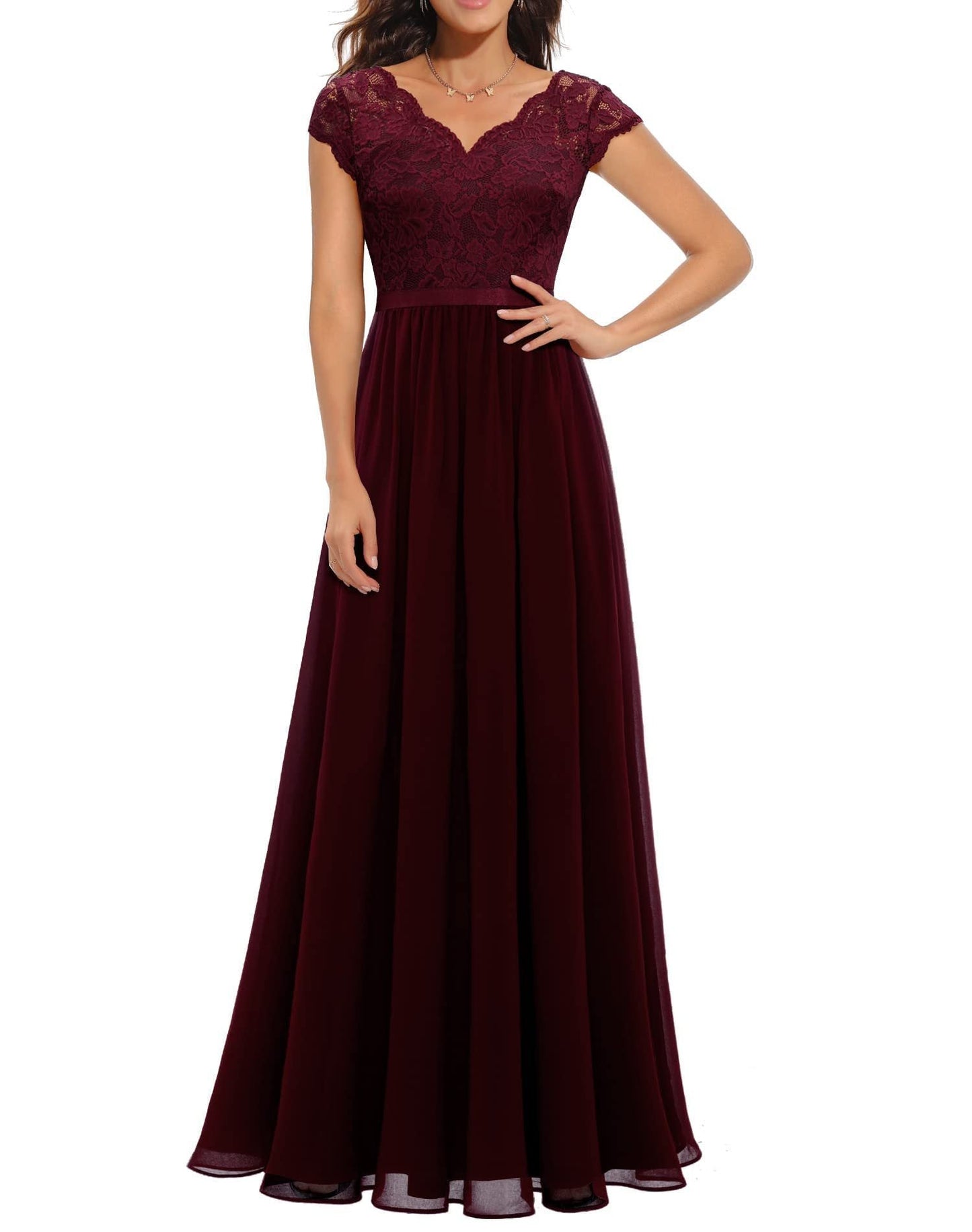 Lace Edge Chiffon Patchwork Waist-tight Long Dress Alsy store