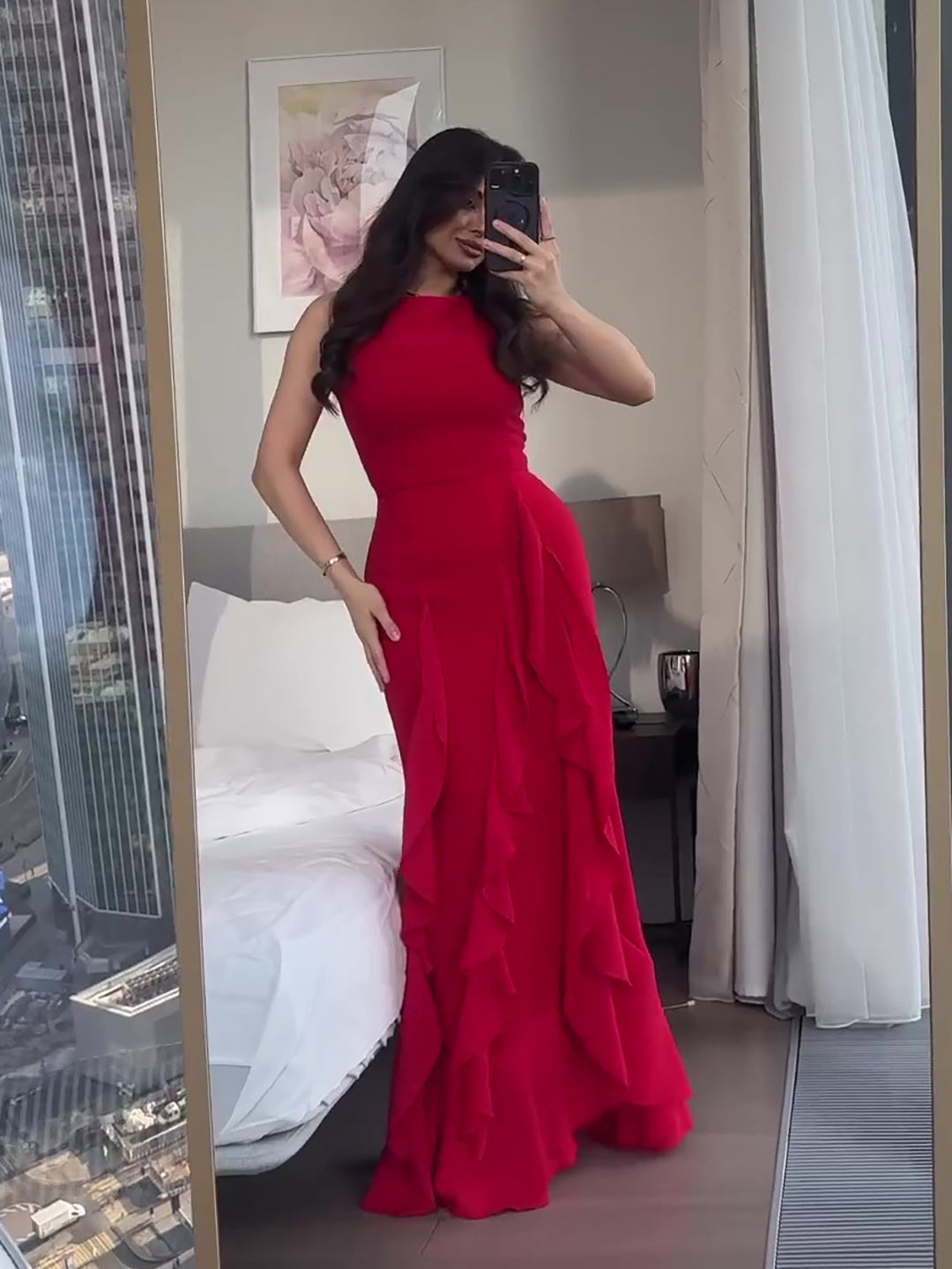 Red Ruffled Sleeveless Maxi Dress Alsy store