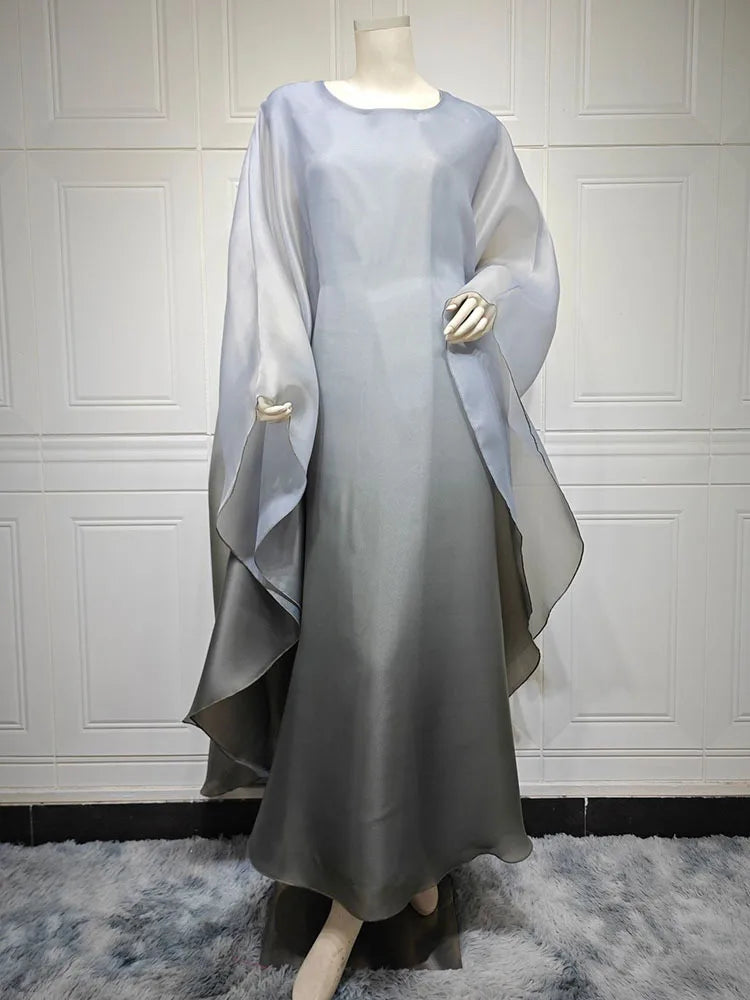 Gradient satin dress big robe dress