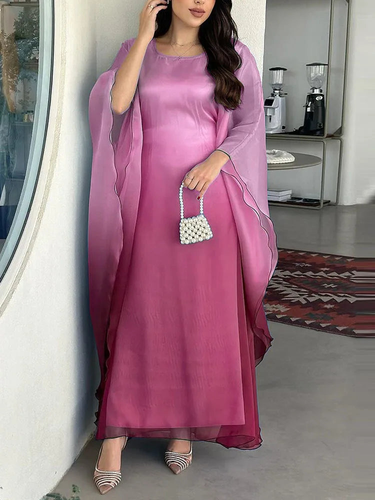 Gradient satin dress big robe dress