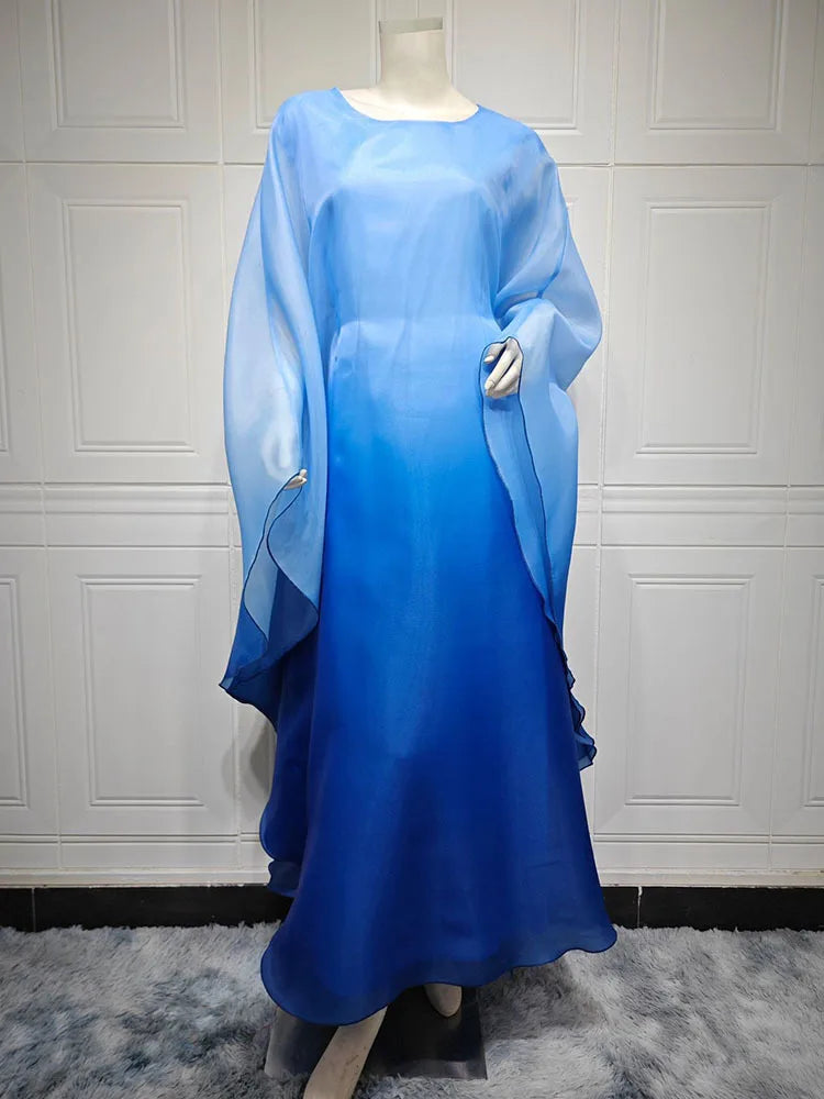 Gradient satin dress big robe dress