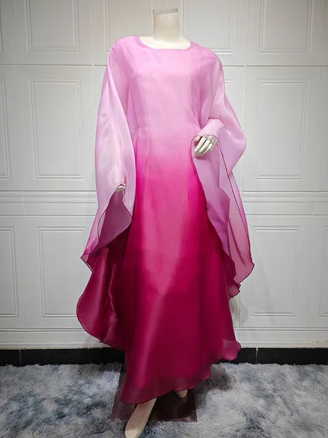 Gradient satin dress big robe dress
