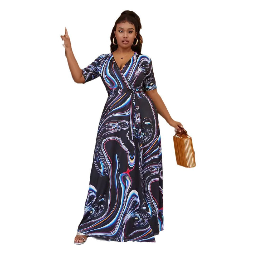 Bohemian Tie-dye Casual Slit Large Swing Plus Size Dress Alsy store