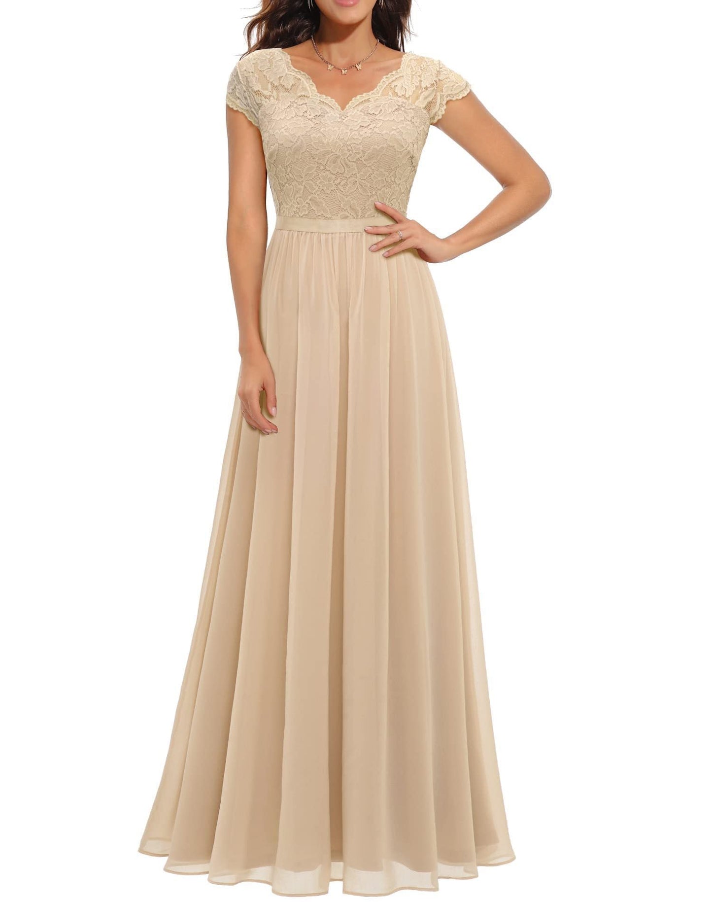 Lace Edge Chiffon Patchwork Waist-tight Long Dress Alsy store