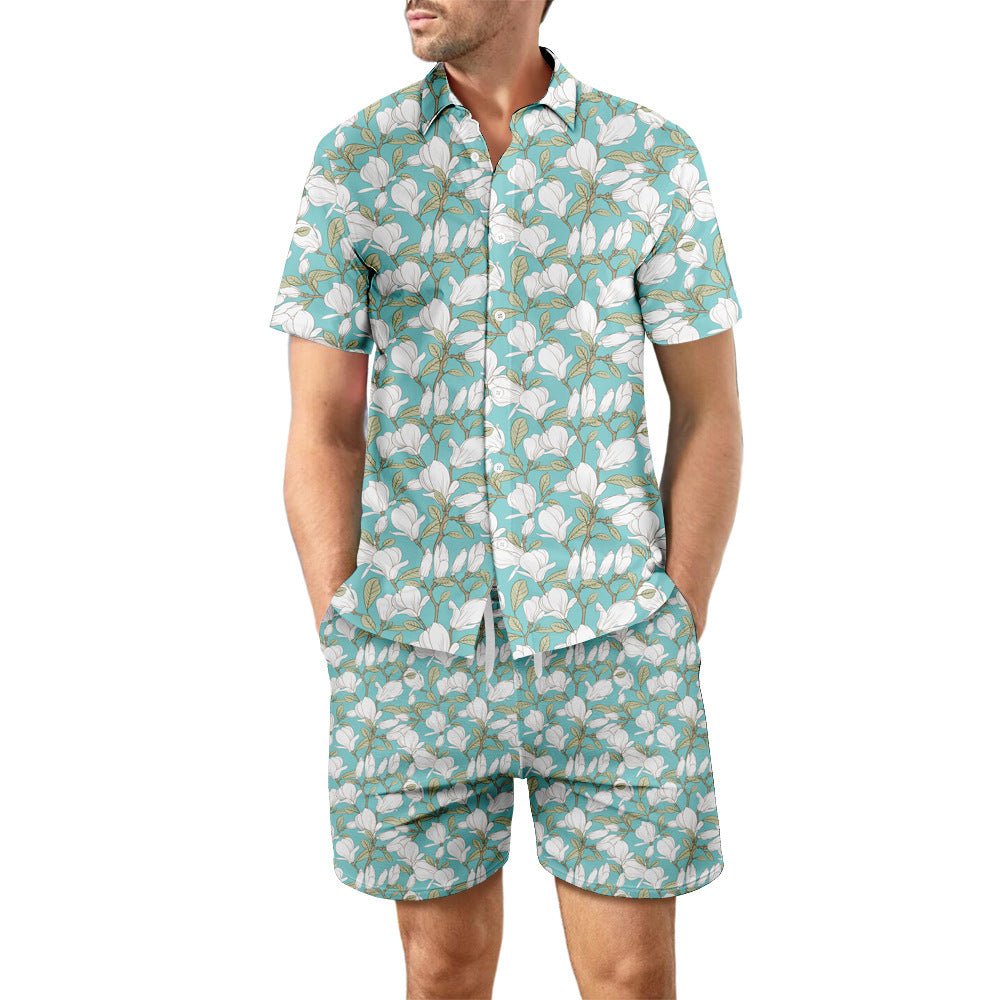2Pcs Printed Beach Shirt Summer Suit Loose Lapel Button Top And Drawstring Pockets Shorts Casual Short Sleeve Suits For Men Clothing Alsy store