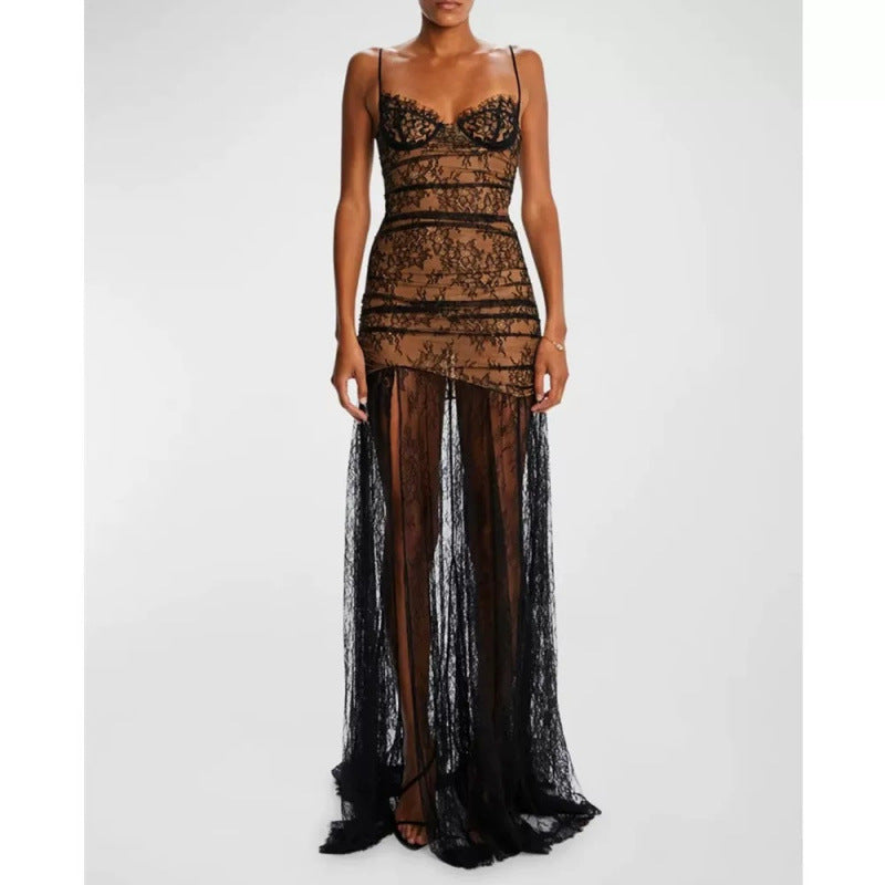 French high-end light-luxury and niche lace suspender mermaid dress waist-cinching design for women's coming-of-age ceremony eprolo