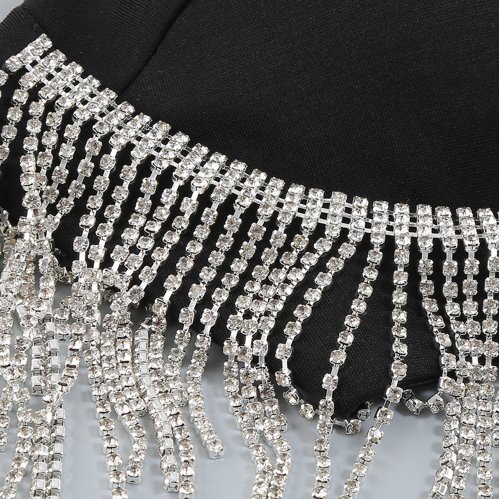 High Luxury Heavy Industry Hardware Tassel Sexy High Waist Slit Suspender Dress Women Dress eprolo