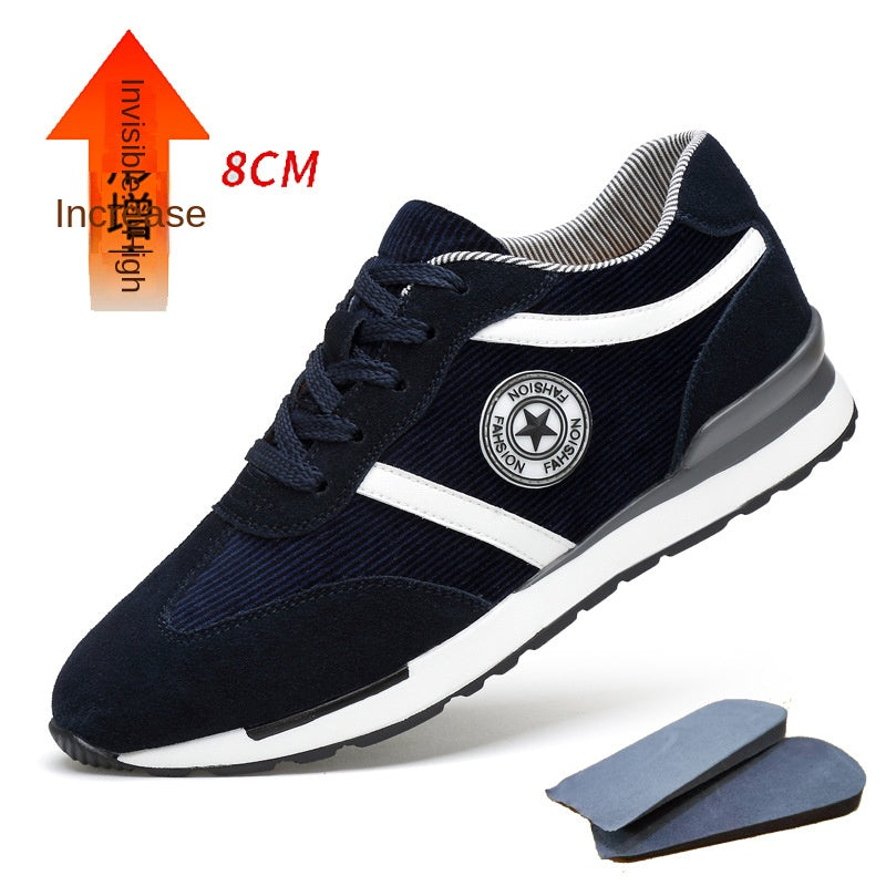 Men's Sports Casual Shoes Korean Style Men's Shoes Hidden Internal Height Increase 8CM Suede Vintage Running Shoes Men