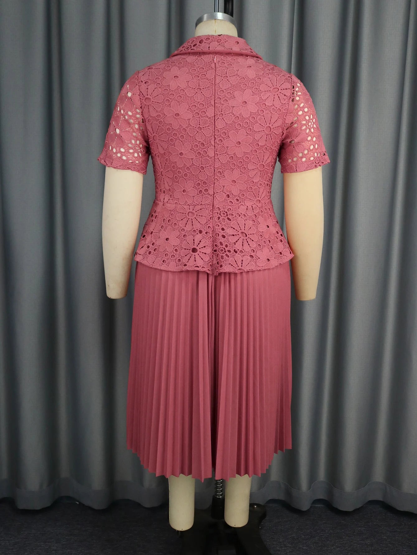 Church Turn Down Collar Peplum a Line Lace Pleated Career Dress With Belt