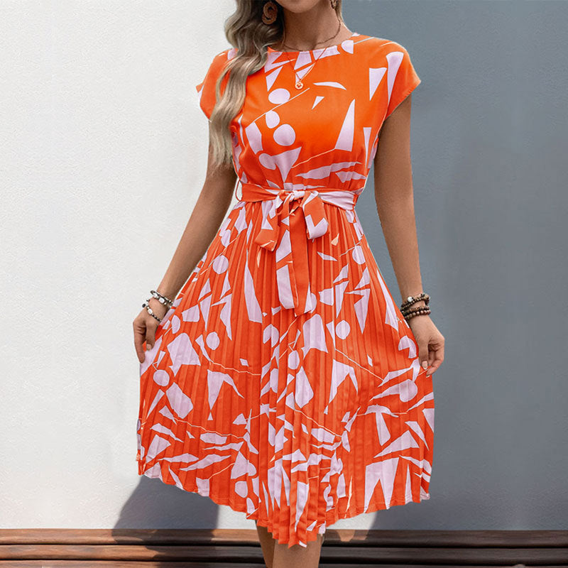 Summer Women's Geometric Pattern Printed Pleated Dress - Alsy store