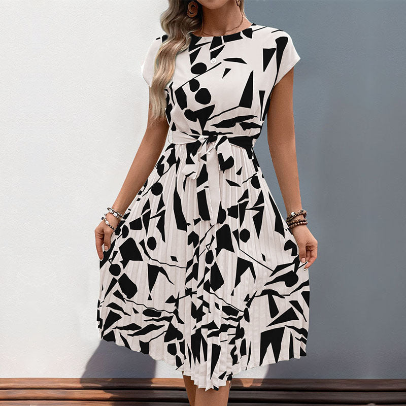 Summer Women's Geometric Pattern Printed Pleated Dress - Alsy store