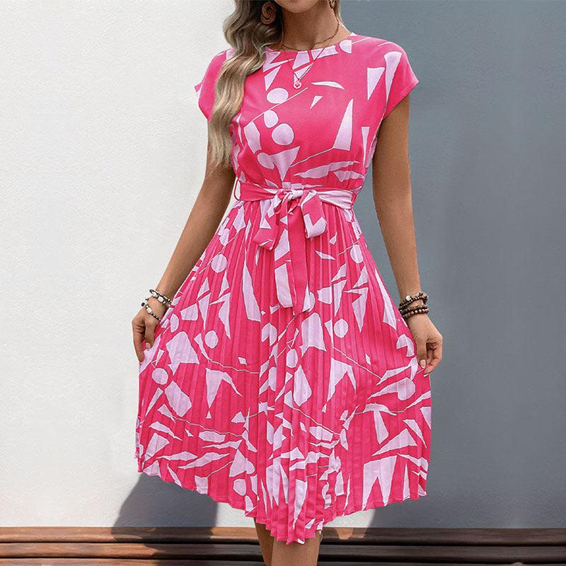 Summer Women's Geometric Pattern Printed Pleated Dress - Alsy store