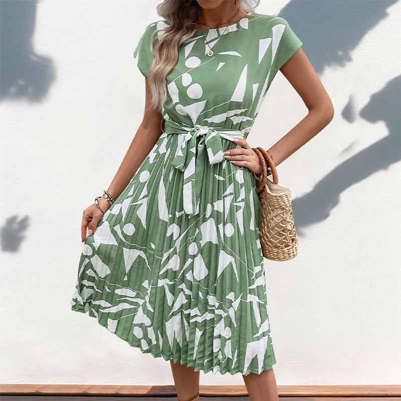 Summer Women's Geometric Pattern Printed Pleated Dress - Alsy store