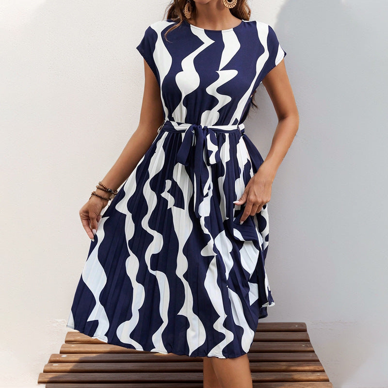 Summer Women's Geometric Pattern Printed Pleated Dress - Alsy store