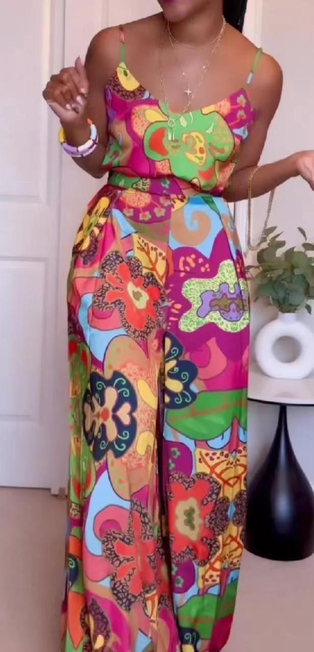 Printed European and American 2003 casual 2 pieces suit large version pantskirt fashion Alsy store