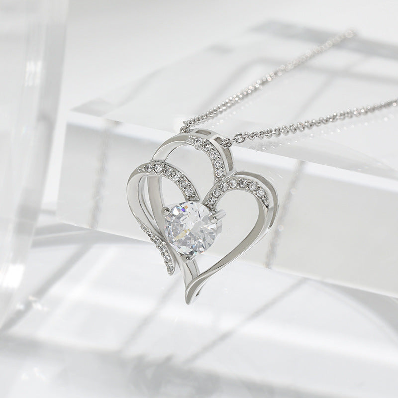 Zircon Double Love Necklace With Rhinestones Ins Personalized Heart-shaped Necklace Clavicle Chain Jewelry For Women Valentine's Day - Alsy store