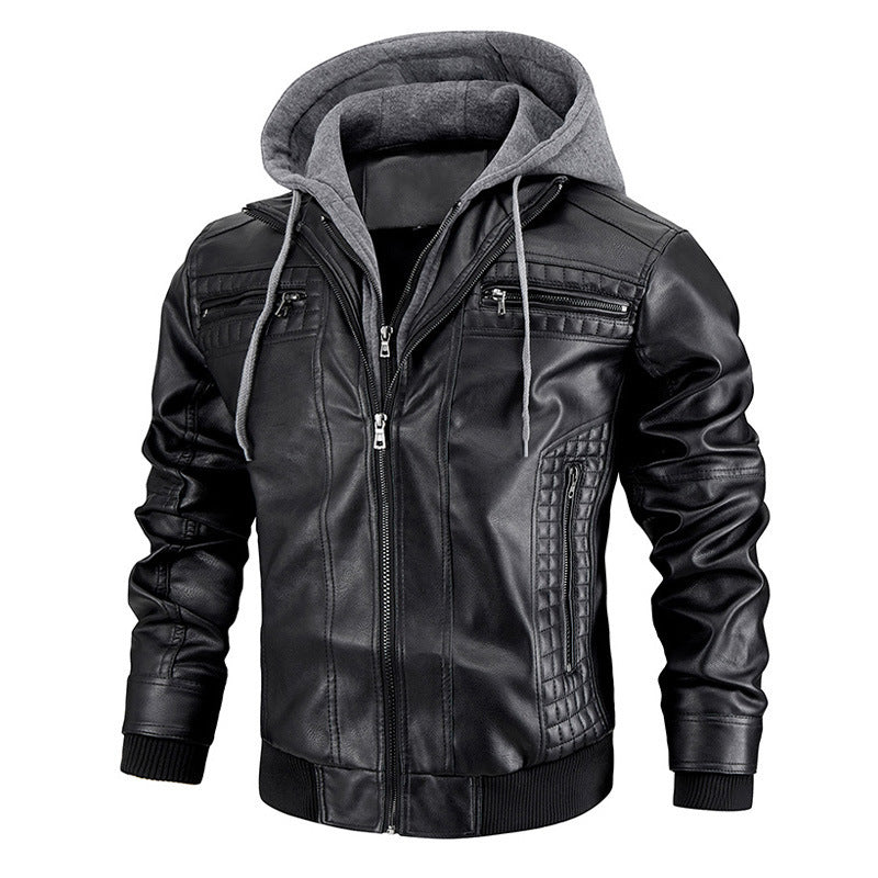 Hooded Jacket With Zipper Pockets Fashion Warm Pu Leather Coat Mens Clothing Alsy store