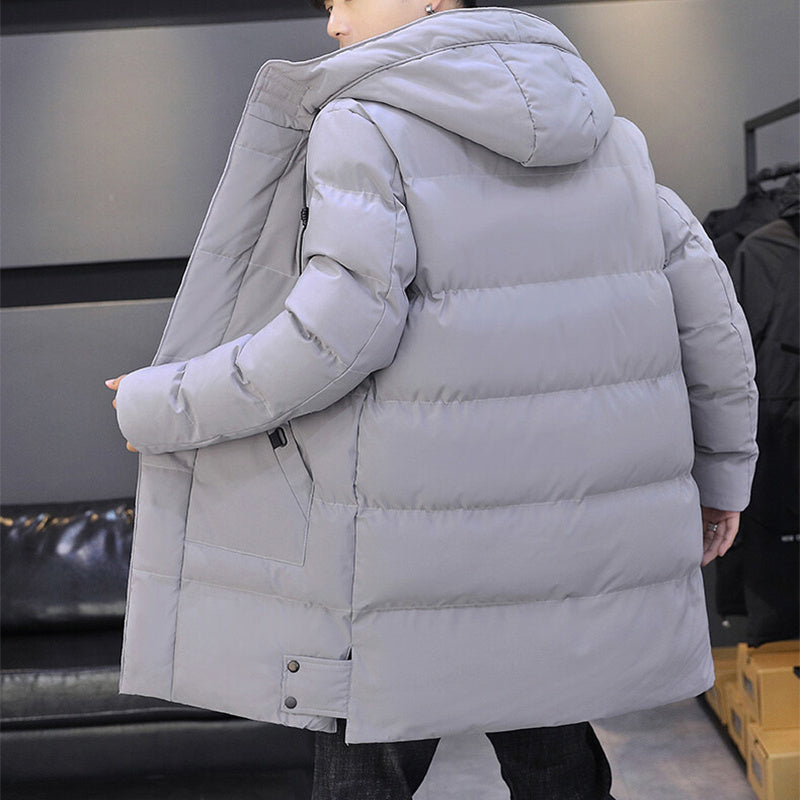 Long Hooded Jacket Men Winter Warm Windproof Coat Fashion Solid Color Clothes Outdoor Alsy store