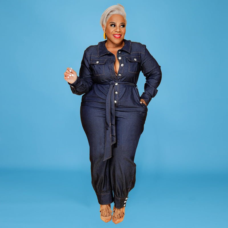 Autumn Lazada Rpmpers Plus Big Size Fat Women Denim Jumpsuit - Alsy store