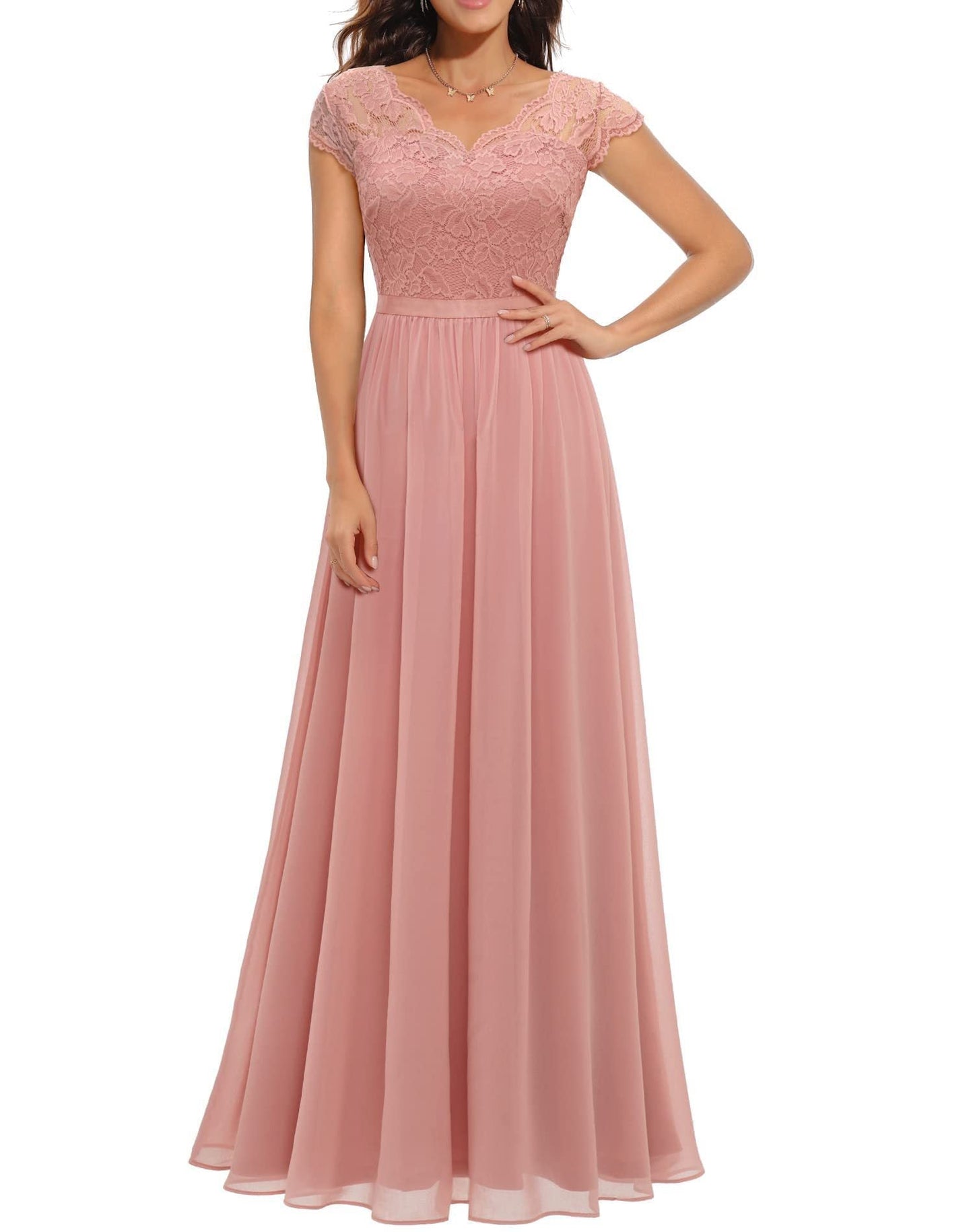 Lace Edge Chiffon Patchwork Waist-tight Long Dress Alsy store