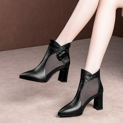 Color Block Thick Heel Sandals Mesh Fish Mouth Sandals Stiletto Boots High Heels