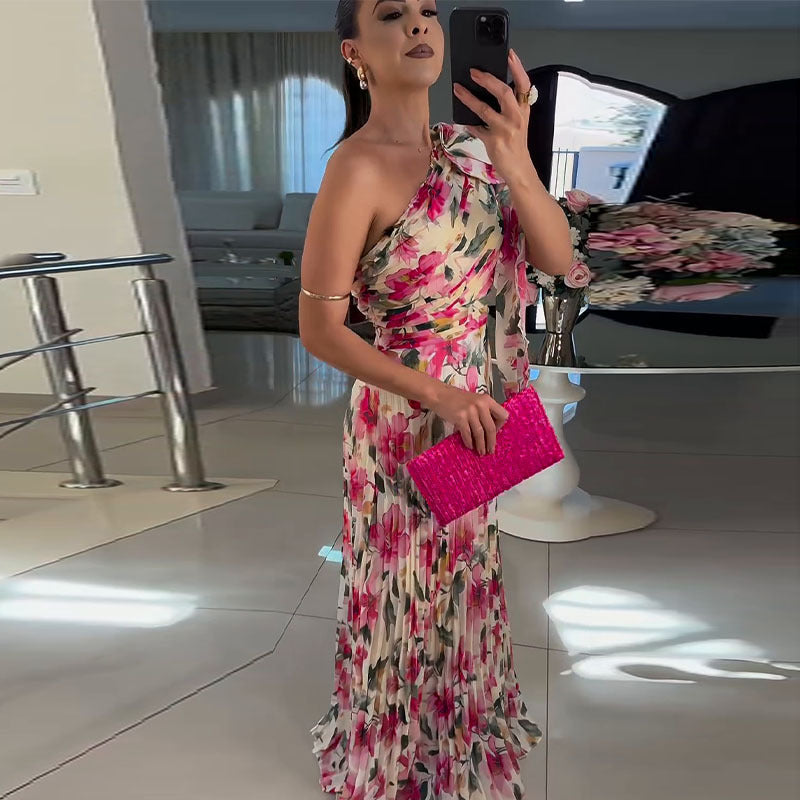 Off-the-shoulder Folding Floral Dress Alsy store