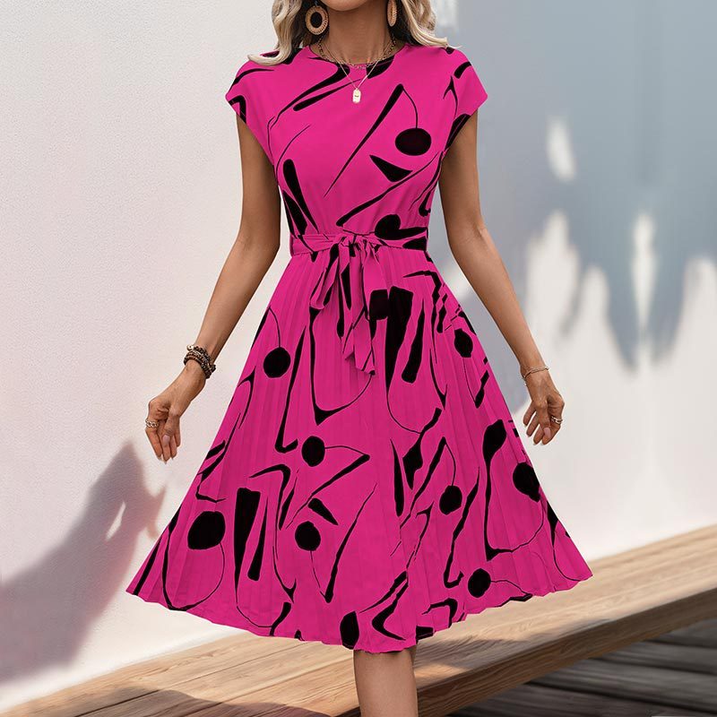 Summer Women's Geometric Pattern Printed Pleated Dress - Alsy store