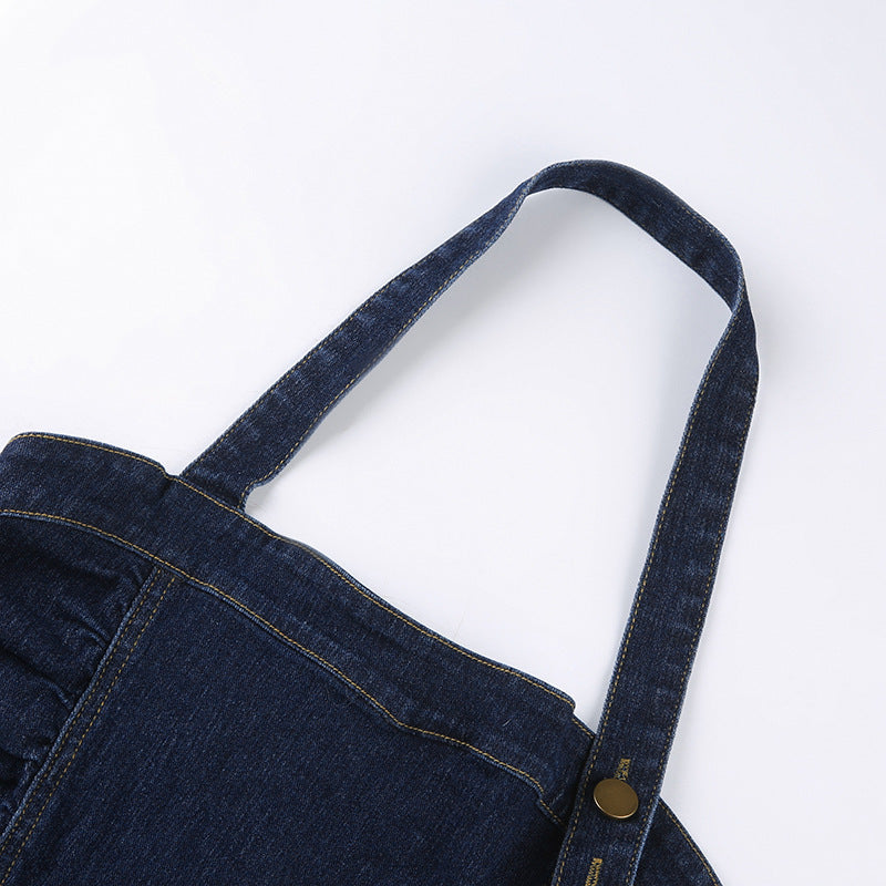 Women Denim Mini Dress Off Shoulder Halter Neck Sleeveless