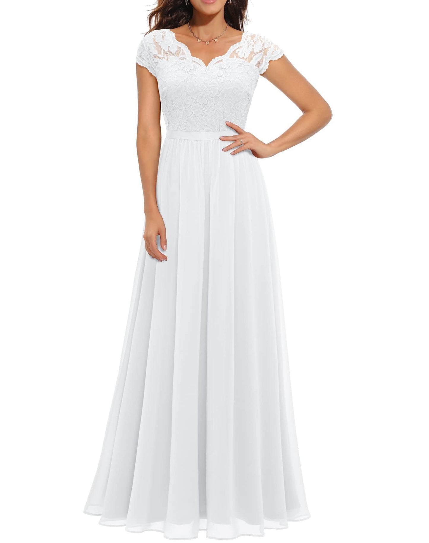 Lace Edge Chiffon Patchwork Waist-tight Long Dress Alsy store