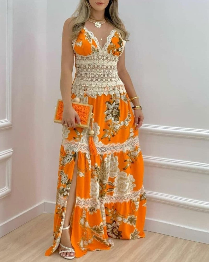 Ladies Lace Patchwork Sling High Waist Swing Dress Alsy store