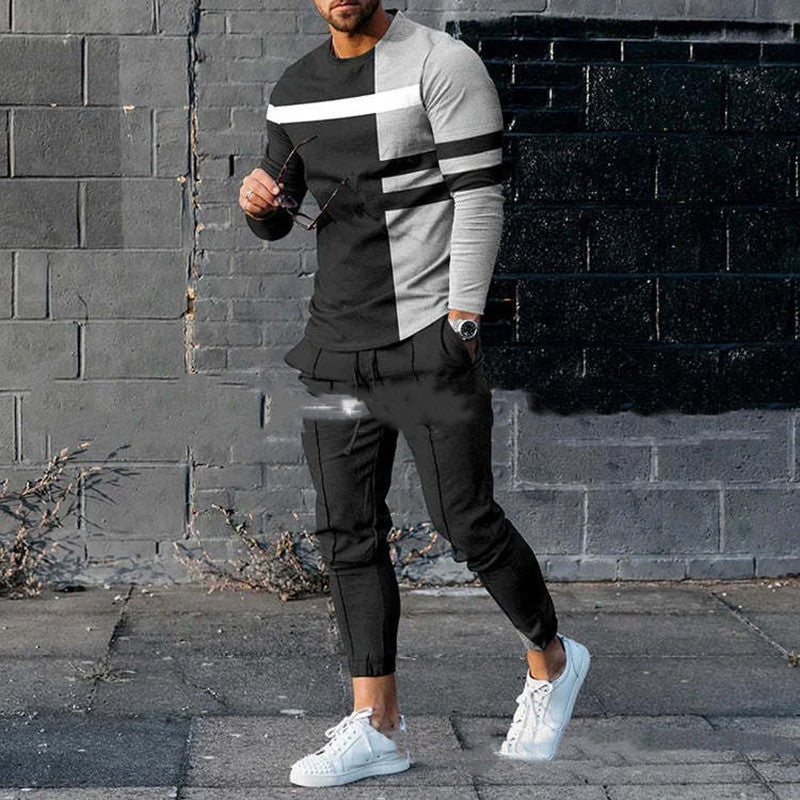 Men's Casual Round Neck Sweatshirt Pullover Two-piece Set - Alsy store