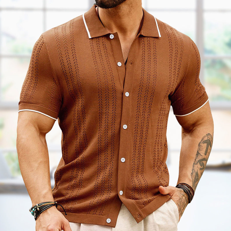 Short-sleeved Polo Shirt Summer Button Lapel Top Fashion Business Men's Clothing - Alsy store