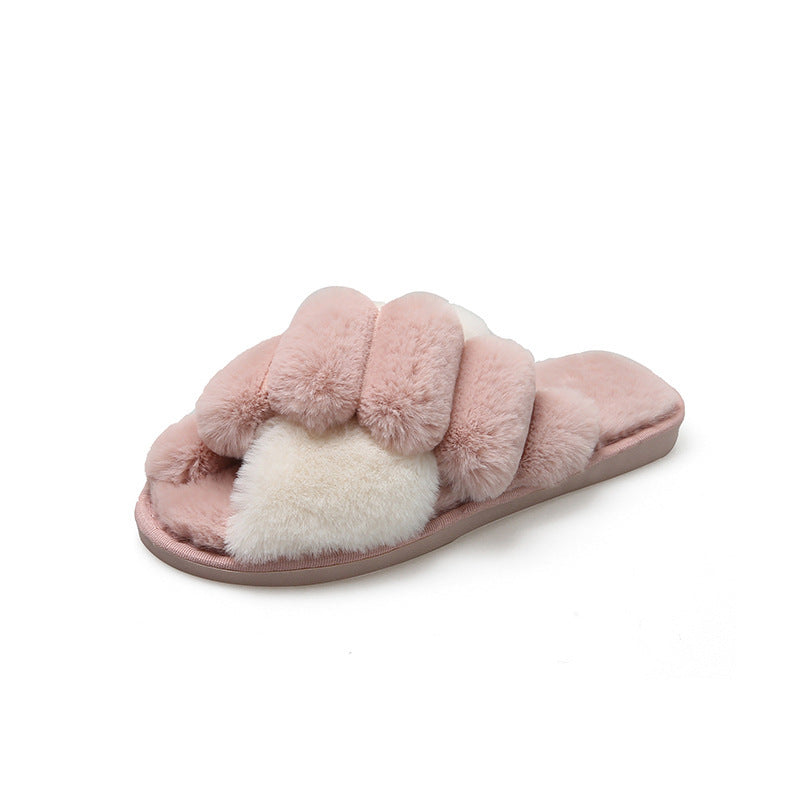 Cross Top Fur Flat Warm Plush Slipper - Alsy store