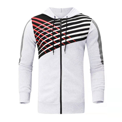 Men's Cardigan Hooded Patchwork Print Sweatshirt - Alsy store