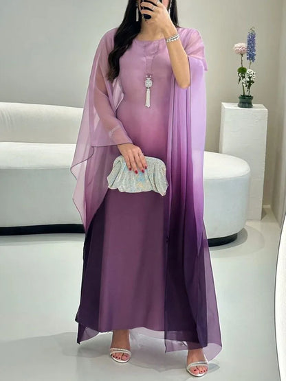 Gradient satin dress big robe dress