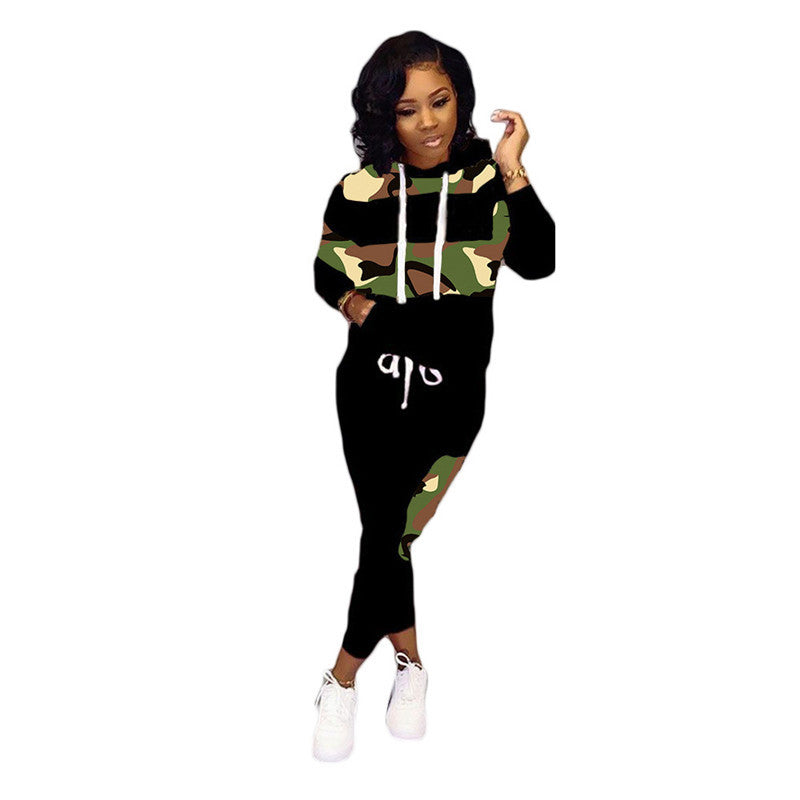 Patchwork Camouflage Print Sports Sweatshirt Suit - Alsy store