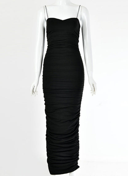 JillPeri Sexy Sleeveless Low Neck Midi Dress High Stretch Ruched Daily Outfit Kardashian Style Bodycon Party Club Long Dress - Alsy store