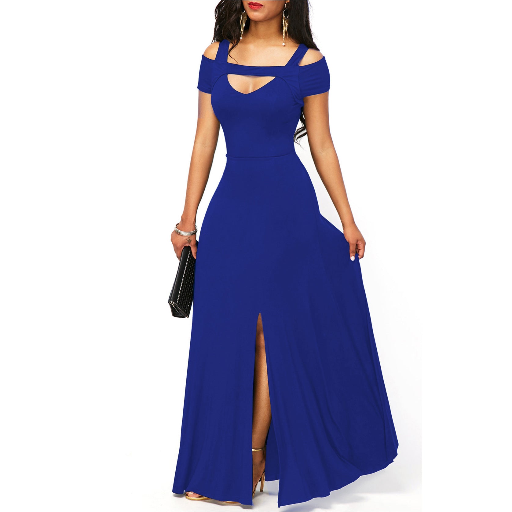 Solid Color V-neck Sexy Strapless Split Slim Fit Party Dress - Alsy store